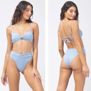 NWT💕L*SPACE Shimmer Ringo Bikini Top & Nancy Lee Bitsy Swim Bottoms in Sky Blue